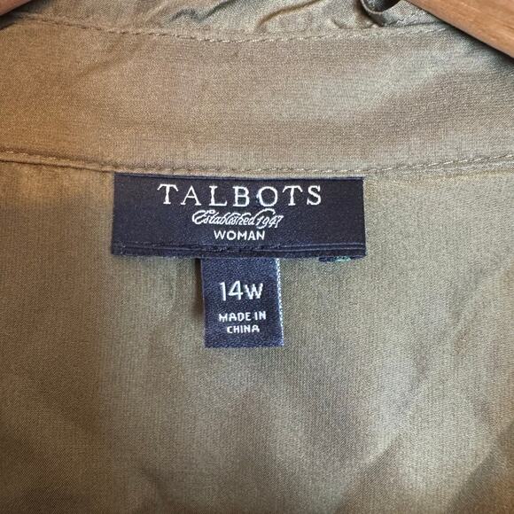 Talbots 100% Silk Blouse Womens Size 14W Ruffle Green Button Down Sleeveless Top - Picture 2 of 9